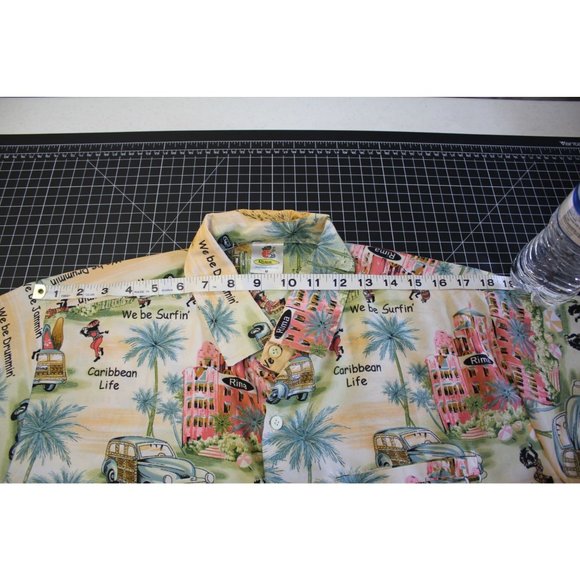 Rima Beach World/ Short Sleeved button Up/(Size M)/ Caribbean print/(100% Terivo - Picture 9 of 10